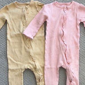 Ribbed Ruffled Cloud Island pajamas in Pink and yellow sleep and play coverall